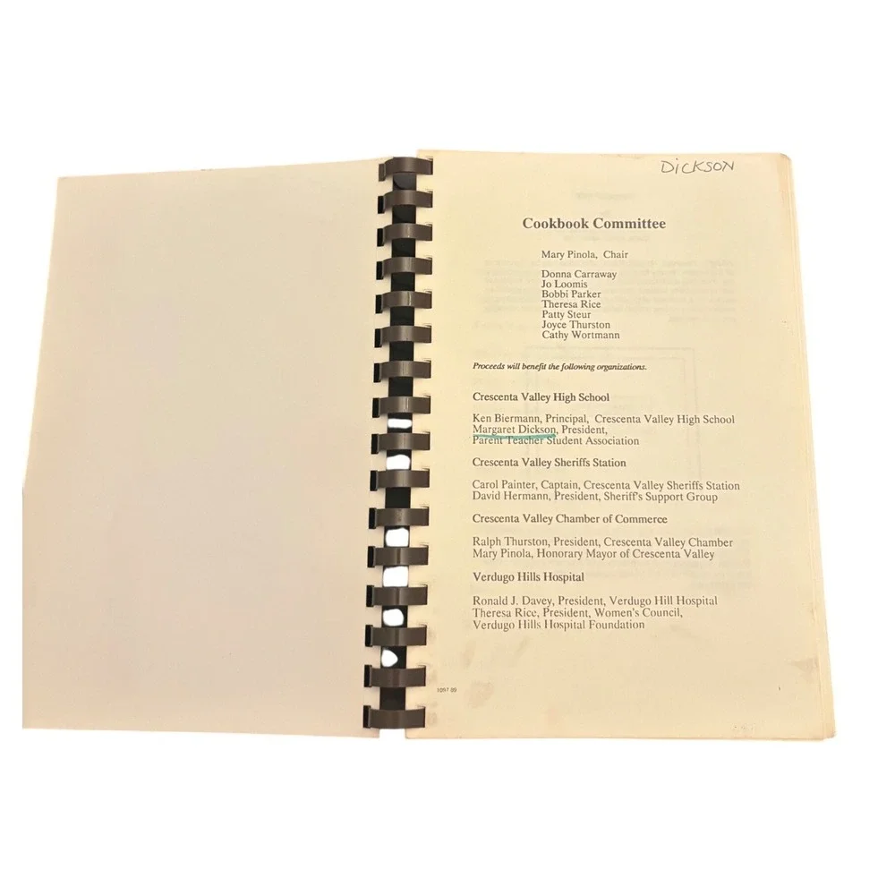 Cultural Heritage Cookbook 1989 Crescenta Valley California Community Recipes CV